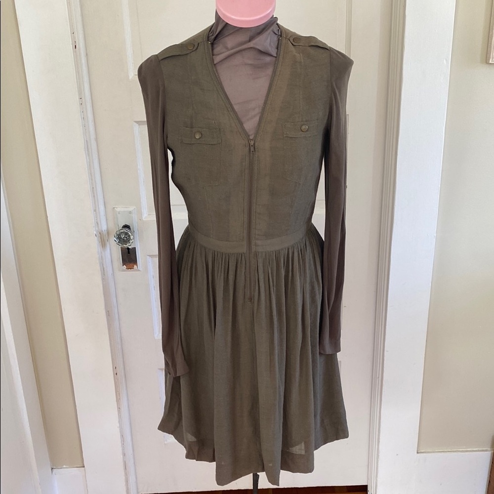 Anthropologie‎ Parameter Long Sleeve Zip Front Olive Green Dress 4